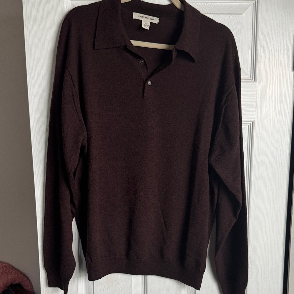 Pronto Uomo - 100% Merino Wool, V-Neck Sweater in Mocha, XL, Italian
